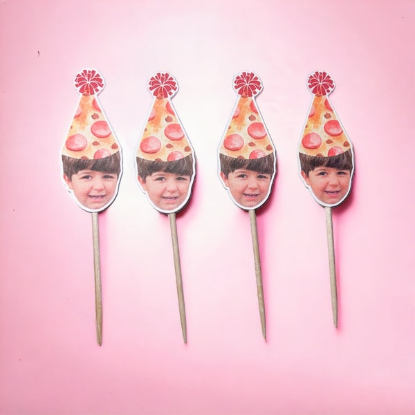 Pizza Cupcake Toppers | Pizza Photo Head | Pizza Theme | Pizza Party Supplies | Pizza Party Decor | Pizza Birthday Toppers | Pizzeria |