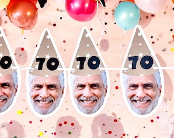 Custom Face 70th Birthday Banner | Photo Party Decor