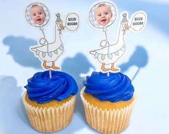 Adornos para cupcakes de Silly Goose / Fiesta de cumpleaños de Silly Goose / Adornos personalizados para fiestas / Primer cumpleaños de Silly Goose / Decoración para fiestas de gansos /