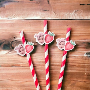 Strawberry birthday party straws | Berry party decorations | Berry First Birthday Decorations | Face party straws | Berry 1st Birthday |