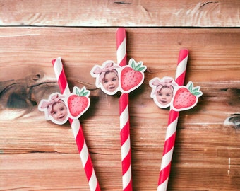 Strawberry birthday party straws | Berry party decorations | Berry First Birthday Decorations | Face party straws | Berry 1st Birthday |