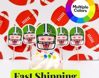 Football Cupcake Toppers | Football Photo Head | Party Supplies | First Year Down Party Decor | Birthday Toppers | Football First Birthday