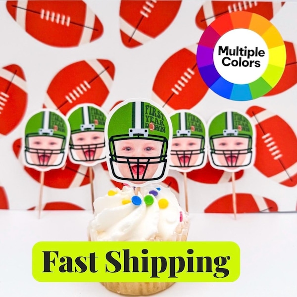 Adornos para cupcakes de fútbol / Cabeza de foto de fútbol / Artículos para fiestas / Decoración para fiesta de primer año / Adornos de cumpleaños / Primer cumpleaños de fútbol