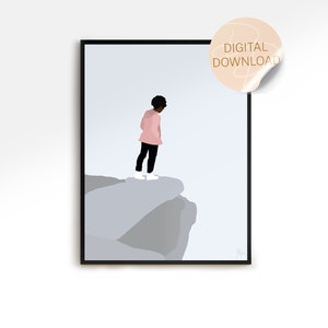 Black Woman Art, Abstract Art, Black Girl Art, Mountain Wall Art, Dorm Decor, Instant Download