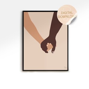 Interracial Couple Wall Art, Valentine&#39;s Day Wall Art, Couples Wall Art, Relationship Art, Gifts for Her, Gifts for Him