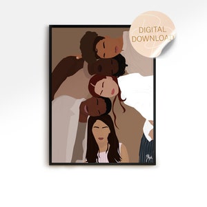 Multicultural Women Wall Art, Black Woman Wall Art, Abstract Art, Minimalist Art, Dorm Wall Decor, Feminist Wall Art, Instant Download