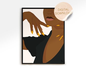 Black Woman Printable Wall Art, Black Girl Nail Art, Abstract Art, Summer Art, Instant Download