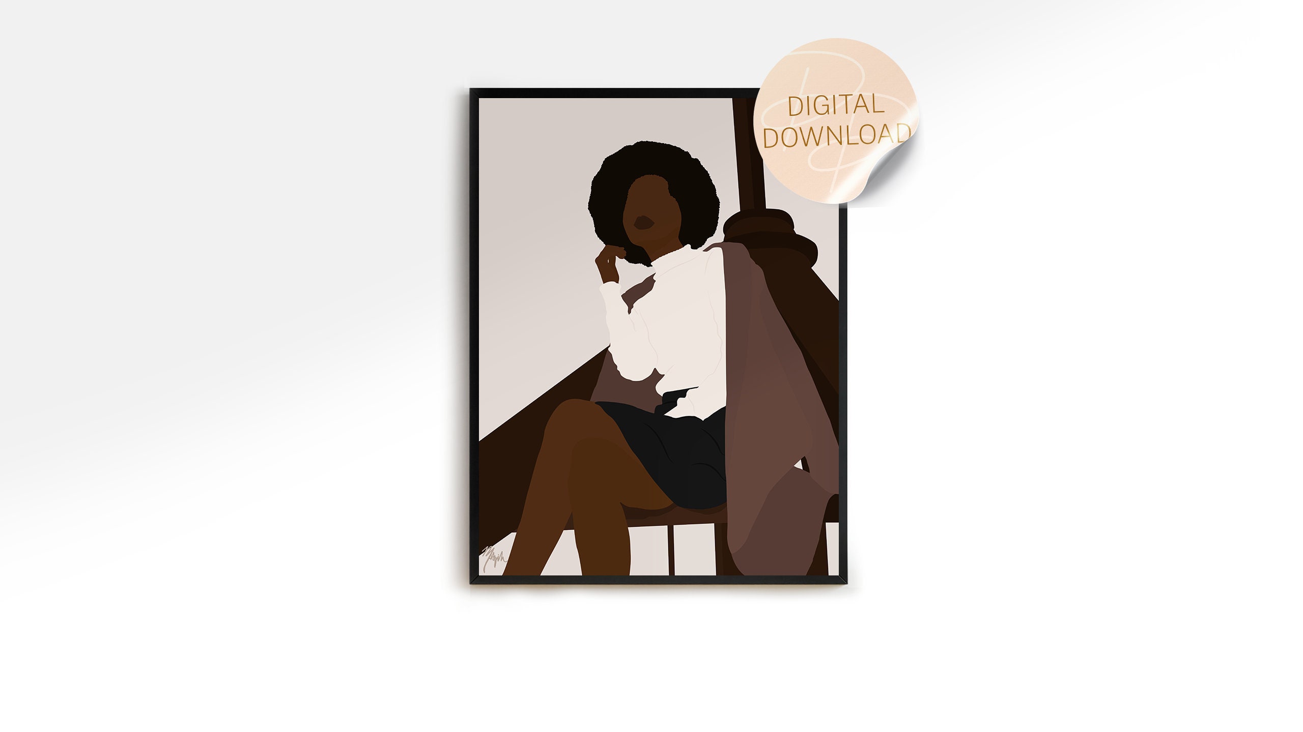 Wandkunst-Set Afroamerikanische Frau - 3 Ungerahmte Leinwanddrucke 40.6x61 Cm, Minimalistisch Mit Pflanzen | Boho-Deko