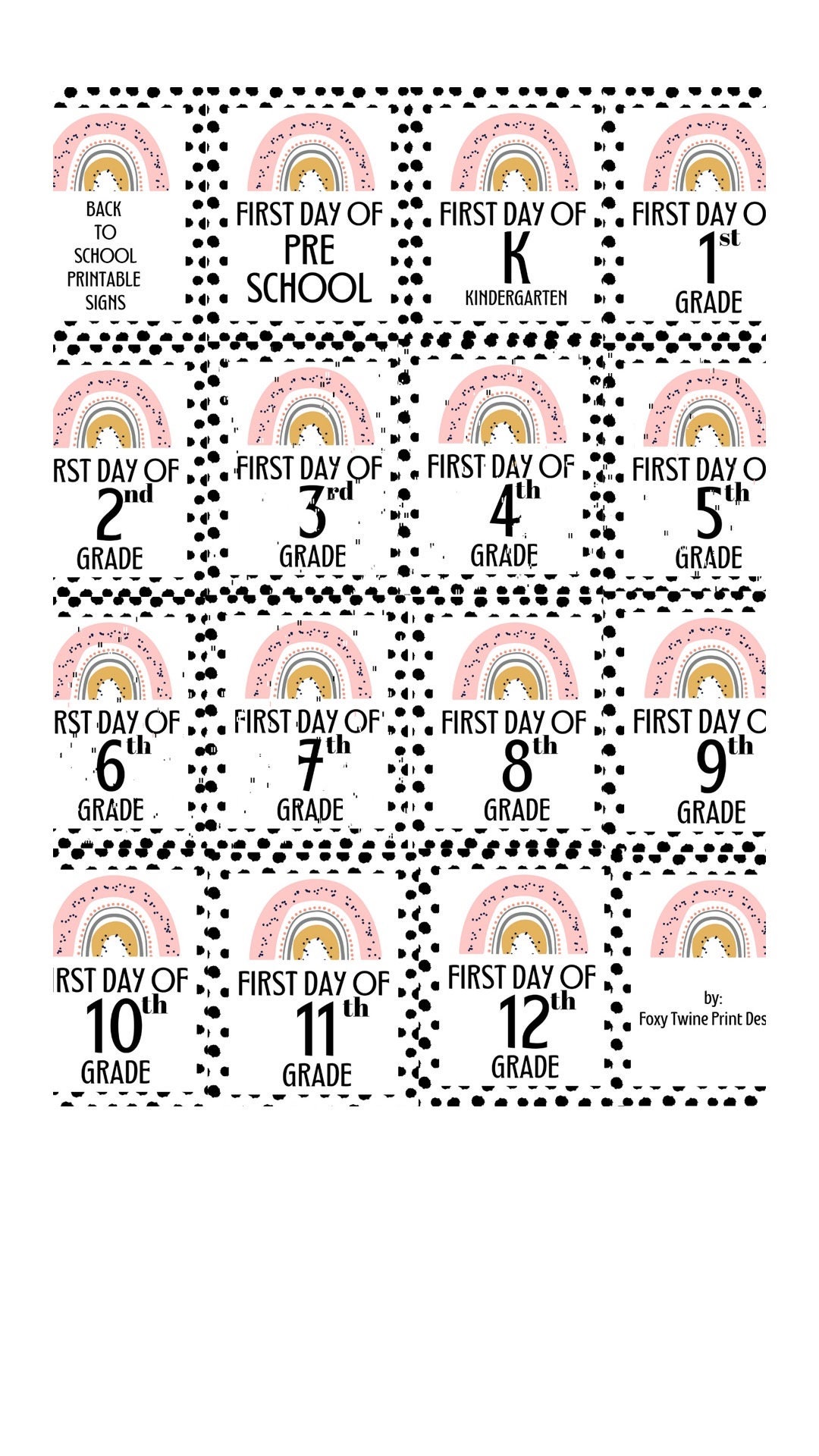 First Day of School Printable Signs. *INSTANT DOWNLOAD* - Etsy