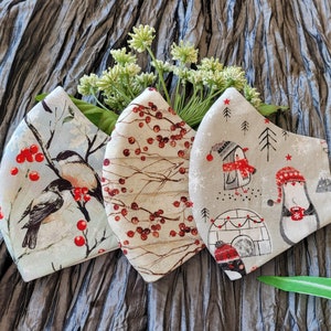 Christmas Face Mask, Homemade Winter Face Mask, Three Layers Face Covering with Adjustable Elastics for Men Women and Kids