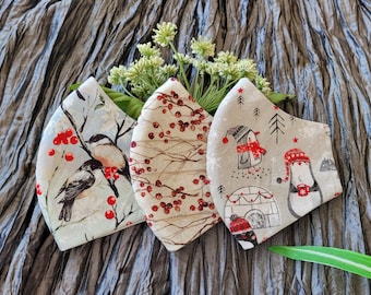 Christmas Face Mask, Homemade Winter Face Mask, Three Layers Face Covering with Adjustable Elastics for Men Women and Kids