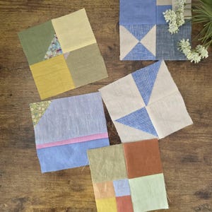 Unfinished Linen Patchwork Quilt Block – Slow Stitching 4.5 x 4.5 inch