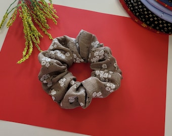 Handmade Floral Hair Scrunchies: Cotton, Linen, Chiffon, Silk Satin