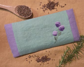 Hand-Embroidered Linen Flaxseed Fabric Eye Pillow with Washable Cover | Mother Day Gift
