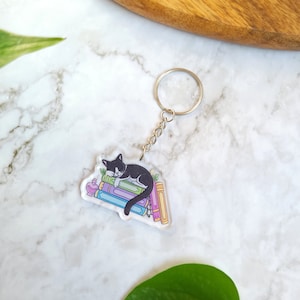 Sleepy Tuxedo Cat 3.5" Acrylic Keychain, cat lover