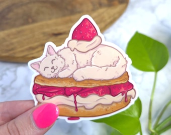 Adesivo in vinile lucido con gatto di Fragolina Dolcecuore 3"x3" - Carino, Dessert