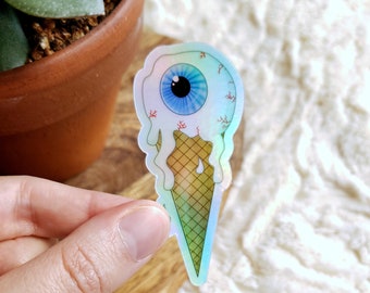 Eyeball Ice Cream 3" Holographic Vinyl Sticker | Spooky | Halloween | Trippy | Psychedelic | Surreal art