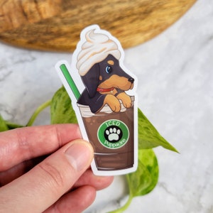 Iced Puppacino 3.5"x1.8" Autocollant en Vinyle Brillant - Café
