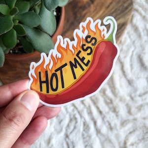 Hot Mess Chili Pepper 3" Vinyl Sticker (glossy) | Funny | Relatable | Humor | Dumpster Fire | Fire | Waterproof