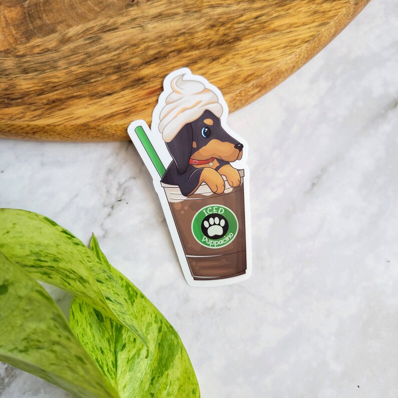 Iced Puppacino 3.5x1.8 Glossy Vinyl Sticker Coffee image 2