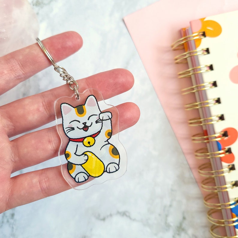 Lucky Cat 4 Acrylic Keychain, Cat Accessories, lightweight image 2