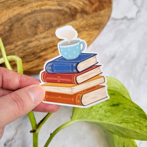 Cozy Book Pile 3"x2.5" Glossy Vinyl Sticker - Bookworm, Library