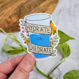 Hydrate or Diedrate 3&quot;x2.6&quot; Glossy Vinyl Sticker - Water, Drink