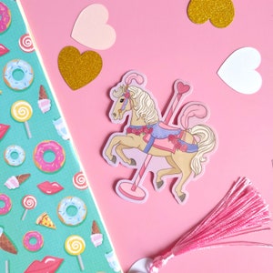 Carousel Horse 3.5 » Autocollant vinyle (brillant) | Rose | | violet Roses | Girly | Carnaval | Cirque