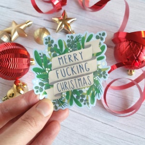 Merry Fucking Christmas 3" Vinyl Sticker (glänzend) | | 2021 | Frohe Feiertage | Greenery | Strumpffüller