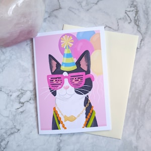 Carte d'anniversaire chat smoking Bling - carte de voeux vierge A7/5 x 7