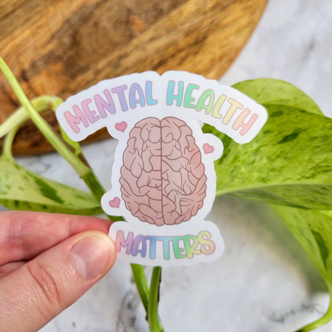 Mental Health Matters 3"x2.7" Glossy Vinyl Sticker - Brain ...
