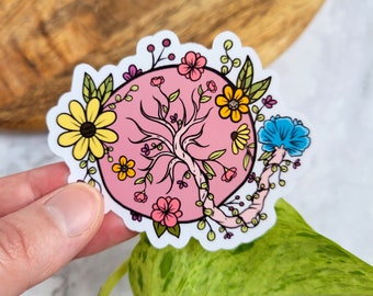 Floral Placenta 3"x2.6" Glossy Vinyl Sticker - Feminism, Womanhood