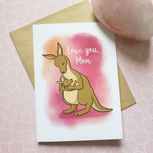 Carte maman kangourou je t'aime - carte de voeux vierge A7/5 x 7