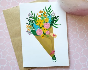 Floral Bouquet - Blank Greeting Card A7/5x7 | Love card | Birthday card | Thinking of you card | Miss You | Floral | Flower