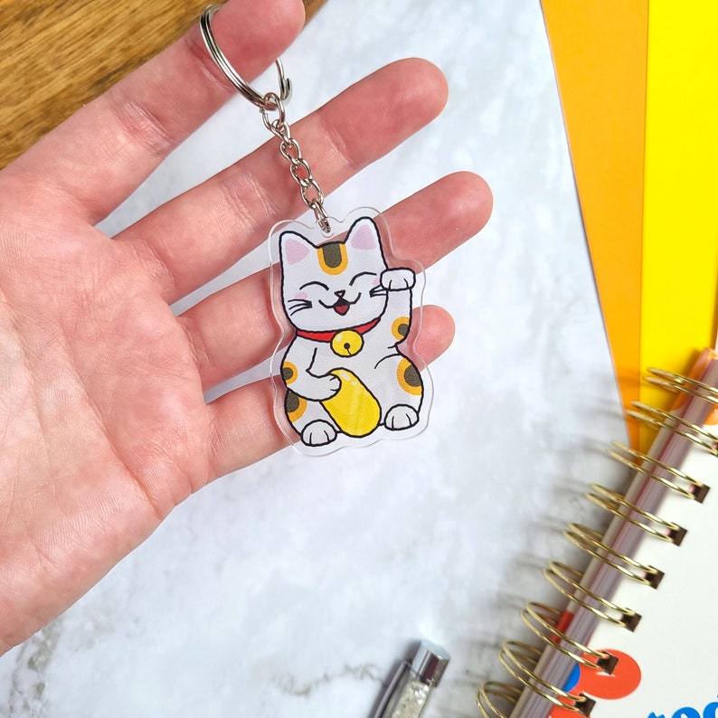 Lucky Cat 4 Acrylic Keychain, Cat Accessories, lightweight image 3