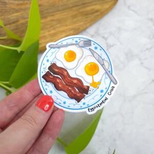 Desayuno con crisis de resistencia a los huevos, calcomanía de vinilo brillante de 3 x 3 pulgadas: salud mental, tocino y huevos