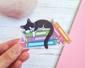 Sleepy Tuxedo Cat 3.5" Vinyl Sticker (glossy) - Witchy stickers, Cat lovers gift