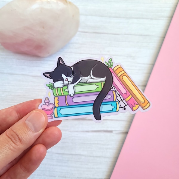 Sleepy Tuxedo Cat 3.5" Vinyl Sticker (glänzend) - Witchy Stickers, Katzenliebhaber Geschenk