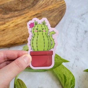 Autocollant en vinyle brillant chat cactus 3,5 x 2,1 pouces - succulent, chat en pot