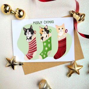 Meowy Catmas - carte de Noël/vacances vierge (5 x 7 pouces/A7)