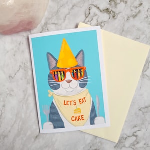 Carte d'anniversaire Mangeons un gâteau - carte de voeux vierge A7/5 x 7