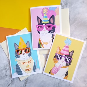 Birthday Cats Trio Jeu de cartes de vœux vierges - A7/5x7 - 3 cartes