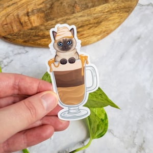Iced Meowcchiato 3.5" Vinyl Sticker - Chat Siamois, Café