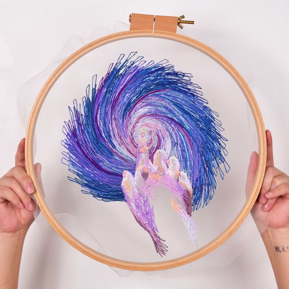 Into the Unknown – One of a Kind Hand Embroidered Galaxy Artwork, Original Contemporary Fiber Art, Hoop Textile Wall Art