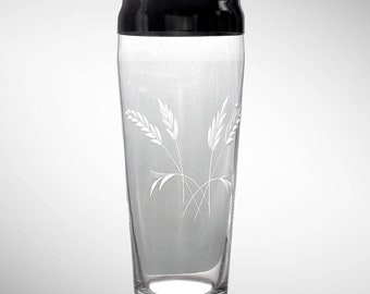 Vintage Javit Badash Crystal Cocktail Shaker: Copper Wheel Cut Wheat, Chrome Lid