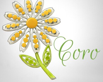 Coro Vintage Enamel Daisy Brooch: Spring Floral Pin