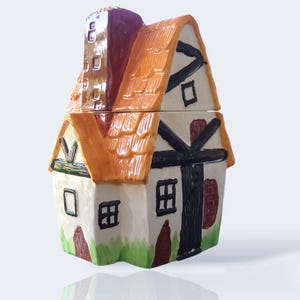 Vintage MCM Tudor Cottage Ceramic Cookie Jar - Made in Japan