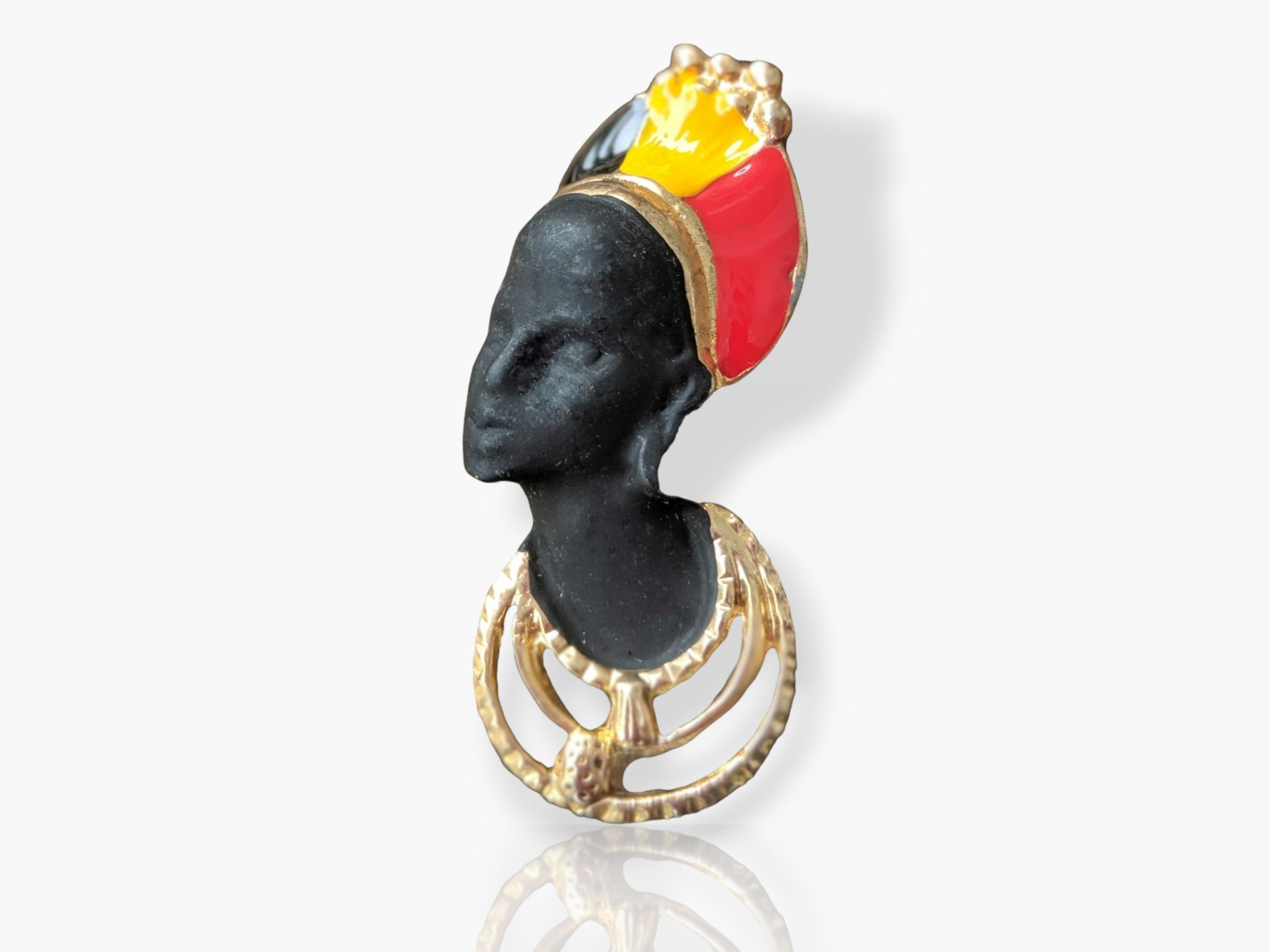 Vintage Matte Black Gold Enamel Cameo Type Brooch Tribal Queen Woman Moor Nubian Blackamoor Uganda Africa Colors Figural Princess Etsy