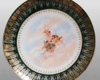 Antique Carlsbad Austria Cabinet Plate: Hand-Painted Cherubs, Gold Gilt, Signed Doecker