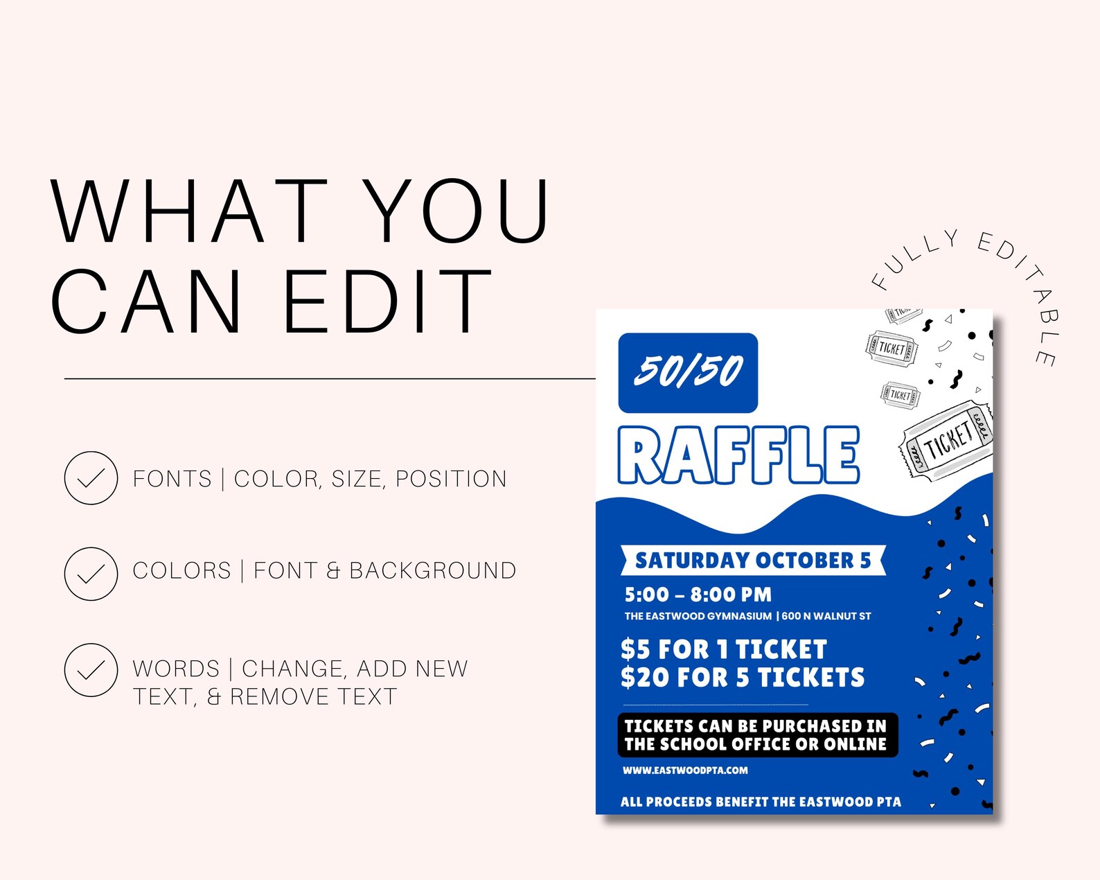 50/50 Raffle Draw Template | School Sports Fundraiser | Editable Canva ...